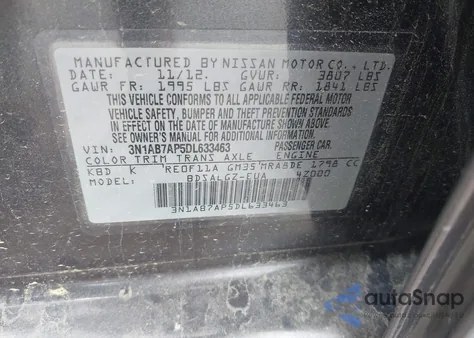 2013 Nissan Sentra Sl from USA, damaged, VIN 3N1AB7AP5DL633463